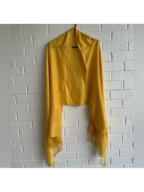 Elegant Yellow Scarf with 3.5” Fringe on the edges. Paisley design Tone on tone